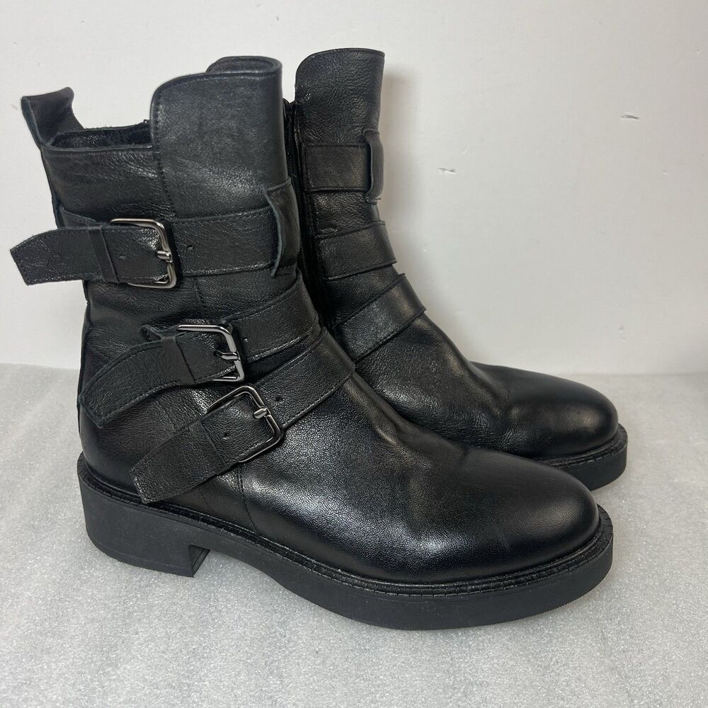 Emanuele Crasto Black Leather Ankle Boots Motorcycle Riding Sz 39eu/Us8.5 Italy